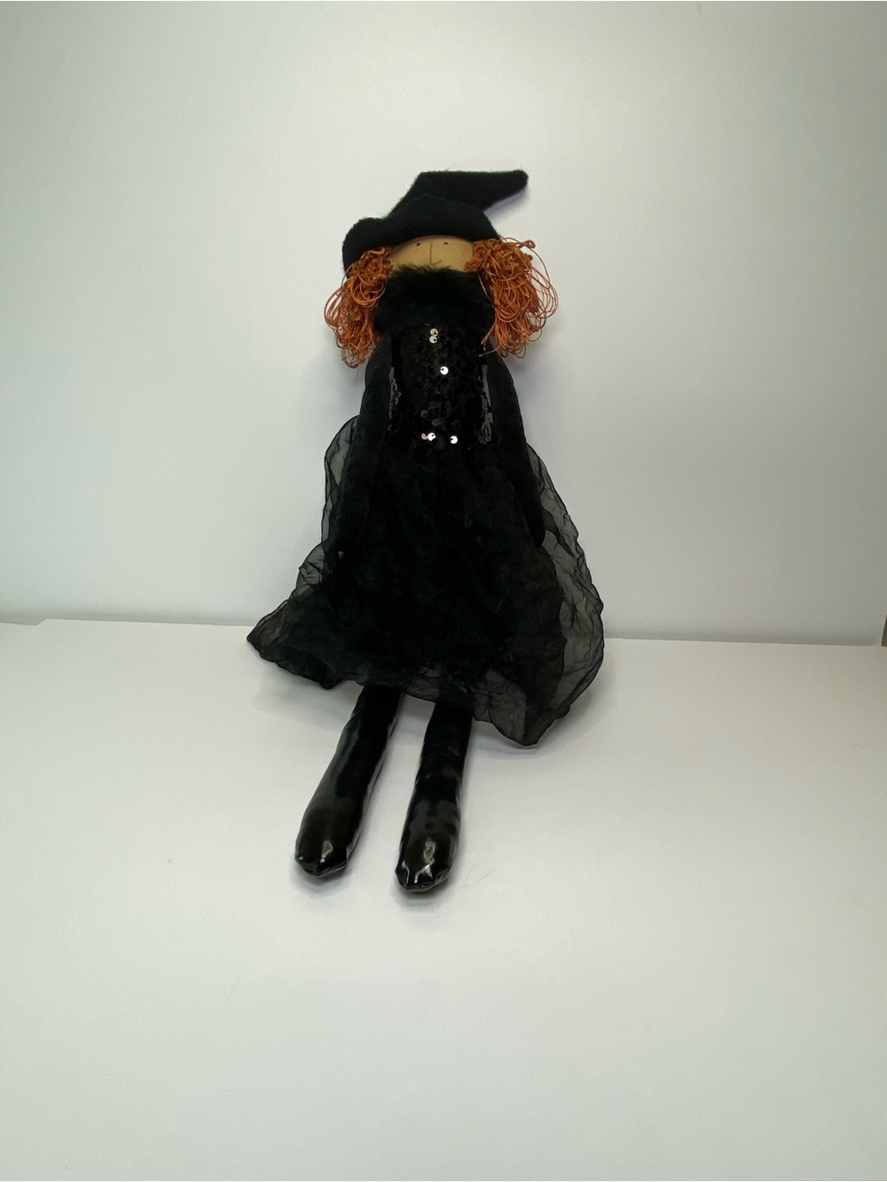 Woof & Poof 2011 Halloween Witch Doll Black Sequin Shelf Sitter